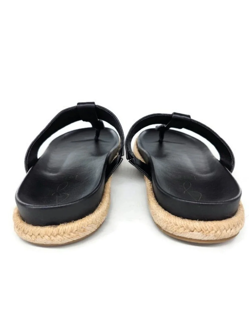 Joie Nacho Black Vegan Slide-On Thong Braided Jute Espadrille Flat Sandals